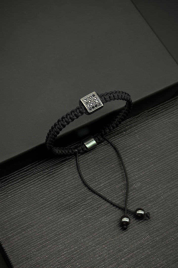 NVM FRNCH 316L Stainless Steel Black Macrame Men's Bracelet with Zircon Stone FRJ12335-3335-S - Roswell