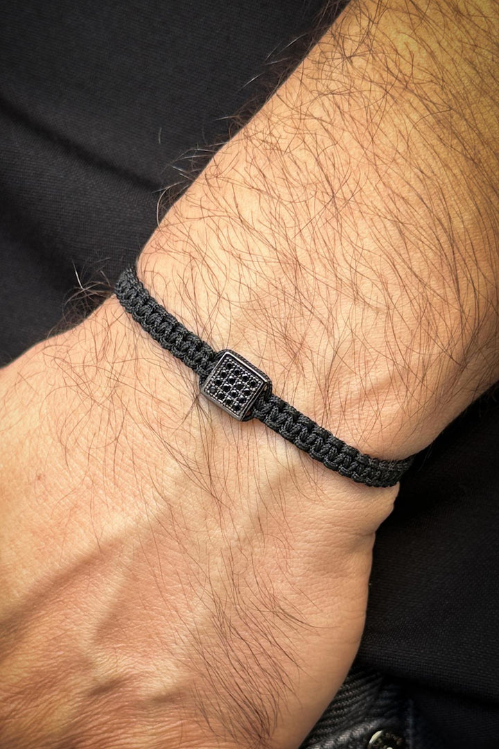 NVM FRNCH 316L Stainless Steel Black Macrame Men's Bracelet with Zircon Stone FRJ12335-3335-S - Roswell