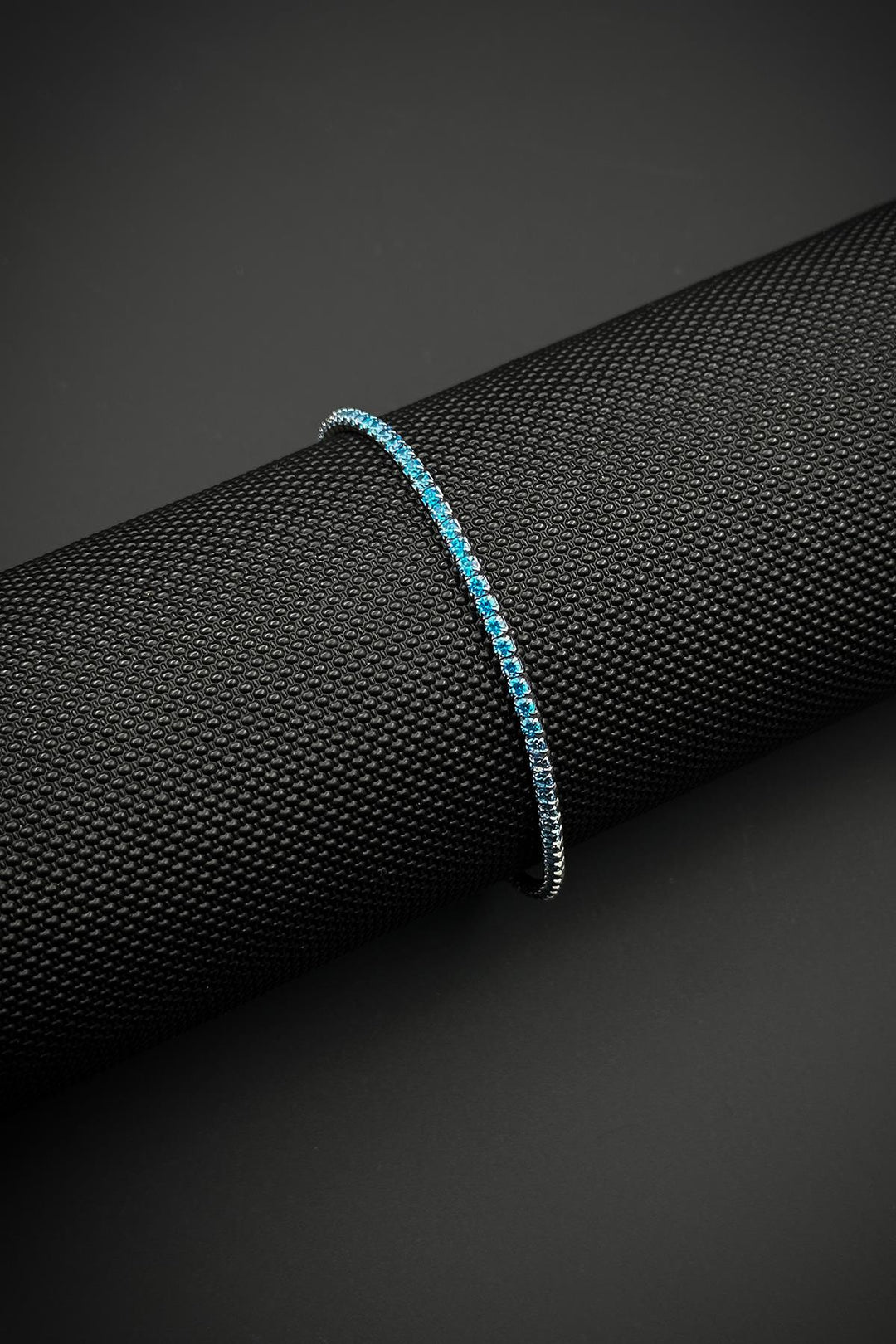 NVM FRNCH 925 Sterling Silver 2MM Aqua Marine Stone Turquoise Color Tennis Men's Bracelet FRJ11979-2079-M2 - Granby