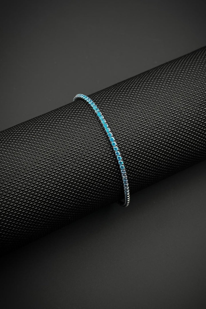 NVM FRNCH 925 Sterling Silver 2MM Aqua Marine Stone Turquoise Color Tennis Men's Bracelet FRJ11979-2079-M2 - Granby