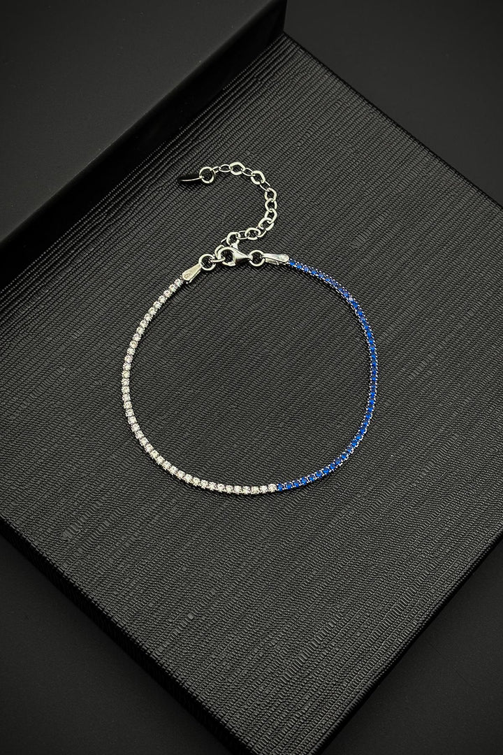 NVM FRNCH 925 Sterling Silver 2MM Zircon Stone Navy Color Tennis Men's Bracelet FRJ11979-2079-L2A - Marcq-en-Baroeul