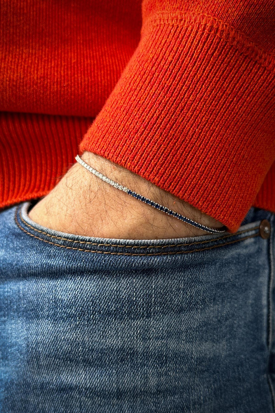 NVM FRNCH 925 Sterling Silver 2MM Zircon Stone Navy Color Tennis Men's Bracelet FRJ11979-2079-L2A - Marcq-en-Baroeul