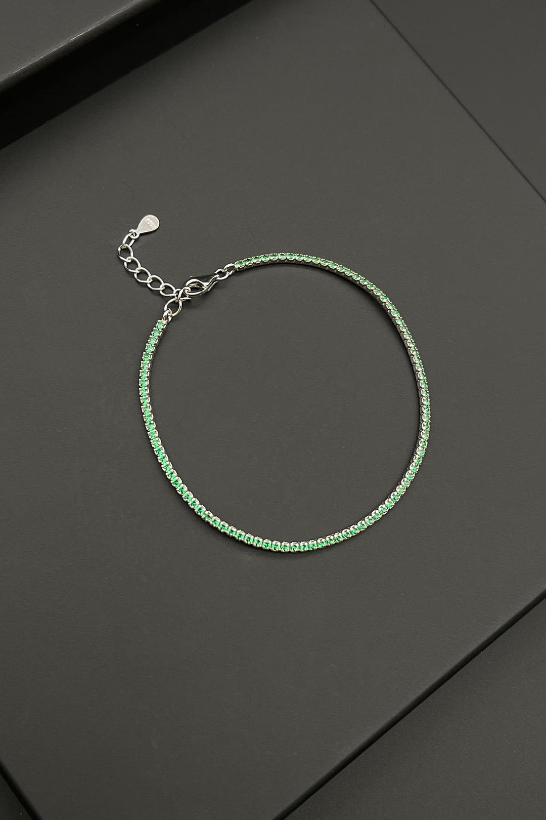 NVM FRNCH 925 Sterling Silver 2MM Zircon Stone Green Color Tennis Men's Bracelet FRJ11979-2079-Y - Winter Garden