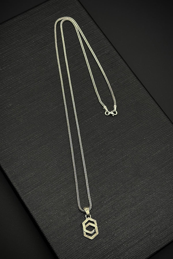 NVM FRNCH 925 Sterling Silver Hexagonal Figured Silver Color Men's Necklace FRJ30725-825-A2 - Clarington