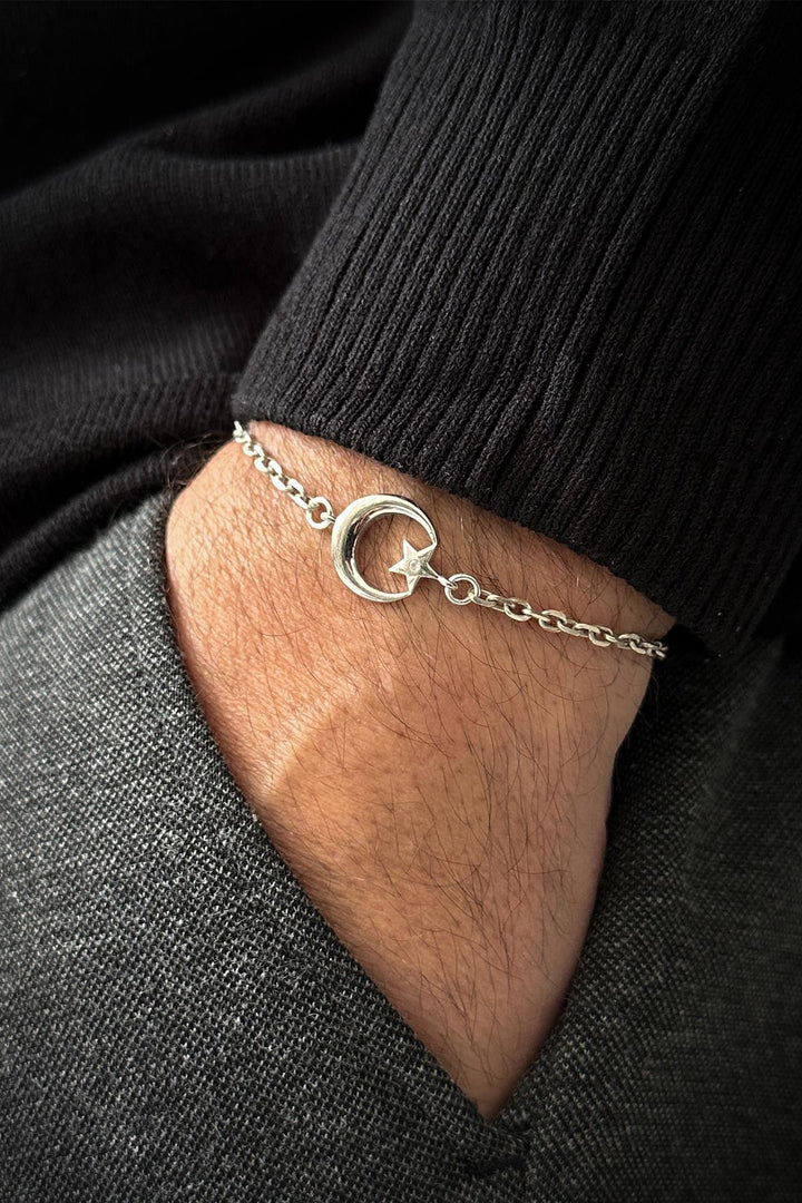 NVM FRNCH 925 Sterling Silver Moon-Star Figured Silver Color Men's Bracelet FRJ12094-3094-A - Rimini