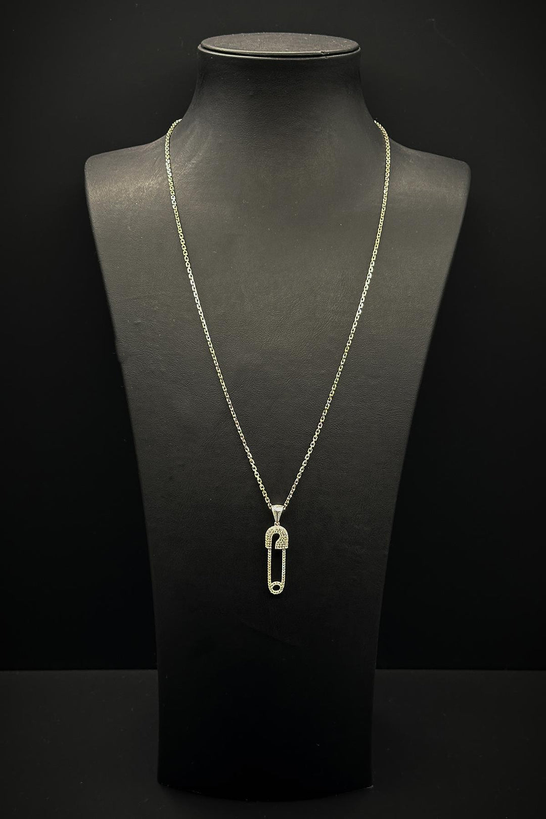 NVM FRNCH 925 Sterling Silver Safety Pin Model White Zircon Stone Men's Necklace FRJ30759-859-A - Lippstadt