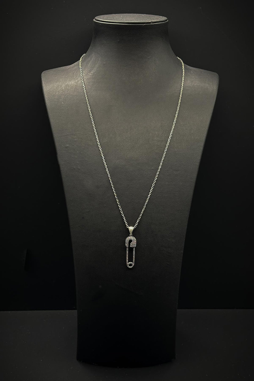 NVM FRNCH 925 Sterling Silver Safety Pin Style Black Zircon Stone Men's Necklace FRJ30759-859-S - Oak Creek