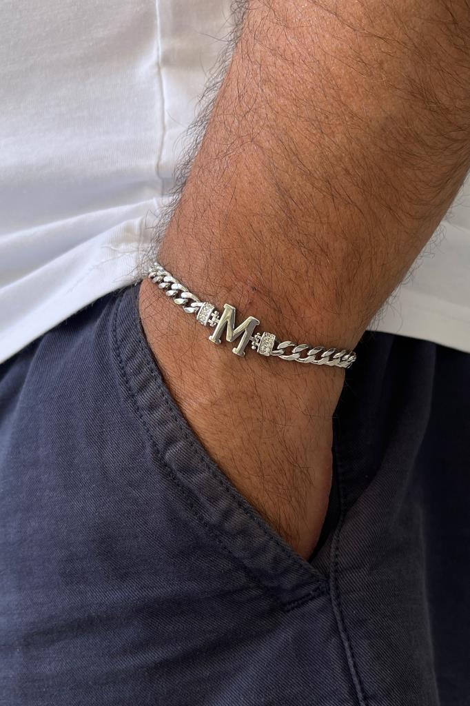 NVM FRNCH 925 Sterling Silver Lettered Men's Bracelet FRJ11958-2058-A - Richmond