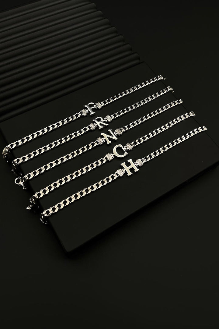 NVM FRNCH 925 Sterling Silver Lettered Men's Bracelet FRJ11958-2058-A - Richmond