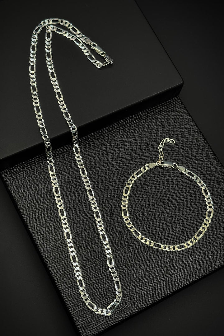 NVM FRNCH 925 Sterling Silver Italian Model Silver Color Men's Bracelet/Necklace Set FRJ12350-3350-A - Salamanca