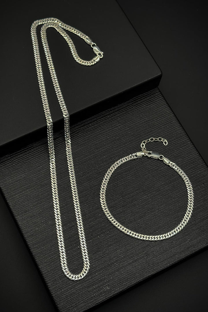 NVM FRNCH 925 Sterling Silver Italian Model Silver Color Men's Bracelet/Necklace Set FRJ12351-3351-A - Kent