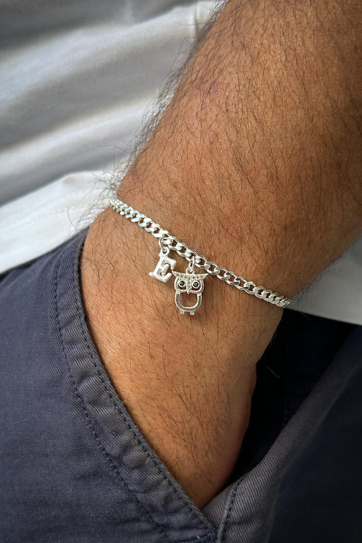 NVM FRNCH 925 Sterling Silver Italian Model Letter and Icon Silver Color Men's Bracelet FRJ12238-3238-A - Missouri City