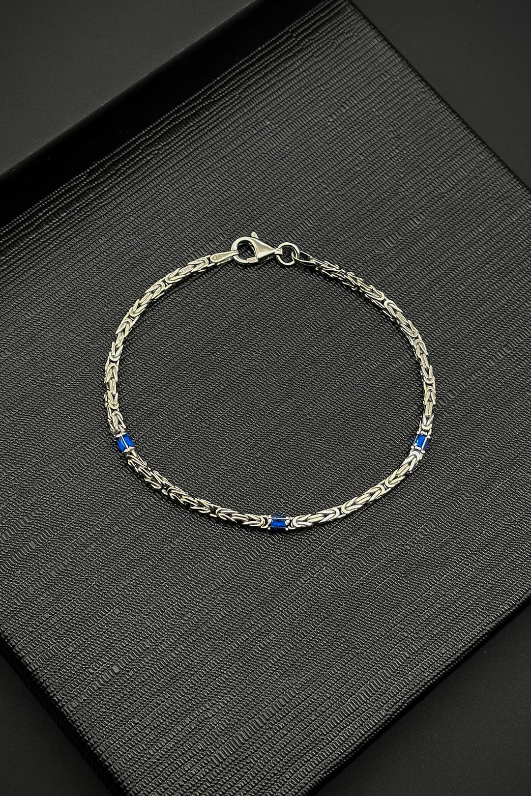 NVM FRNCH 925 Sterling Silver Italian Model Navy Blue Zircon Stone Silver Color Men's Bracelet FRJ12361-3361-LA - Muncie