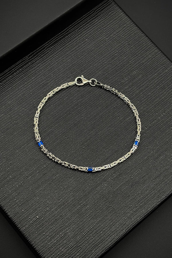 NVM FRNCH 925 Sterling Silver Italian Model Navy Blue Zircon Stone Silver Color Men's Bracelet FRJ12361-3361-LA - Muncie