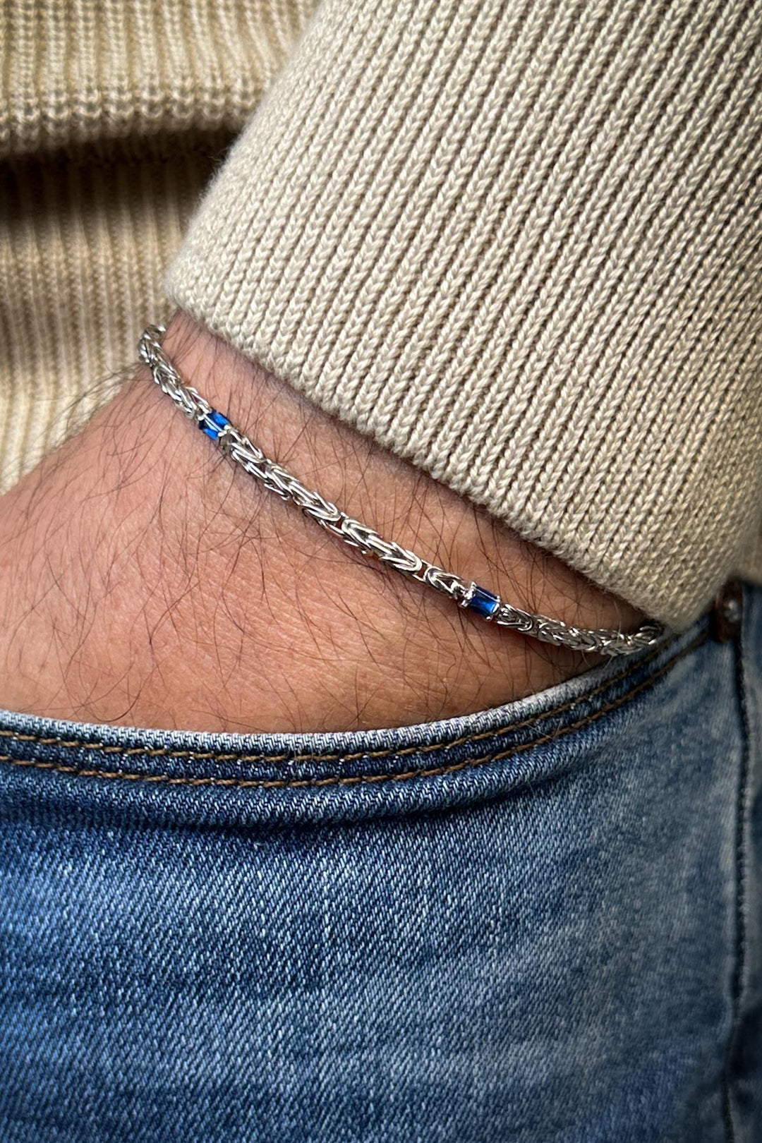 NVM FRNCH 925 Sterling Silver Italian Model Navy Blue Zircon Stone Silver Color Men's Bracelet FRJ12361-3361-LA - Muncie