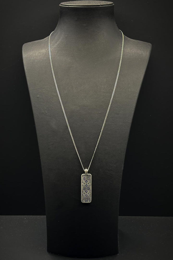 NVM FRNCH 925 Sterling Silver Italian Model Navy Blue Zircon Stone Silver Color Men's Necklace FRJ30762-862-L2 - Spalding