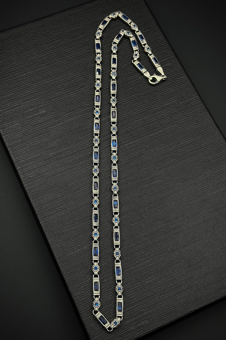 NVM FRNCH 925 Sterling Silver Italian Model Navy Blue Zircon Stone Silver Color Men's Necklace FRJ30810-910-L - Lake Oswego