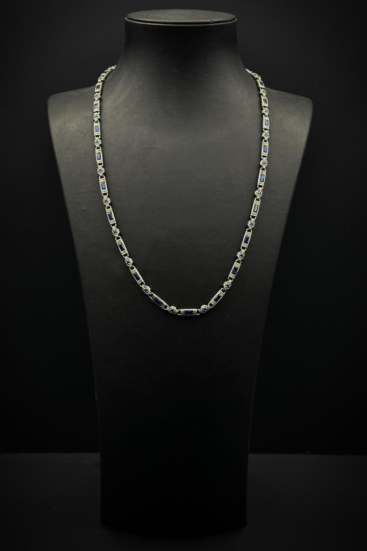 NVM FRNCH 925 Sterling Silver Italian Model Navy Blue Zircon Stone Silver Color Men's Necklace FRJ30810-910-L - Lake Oswego