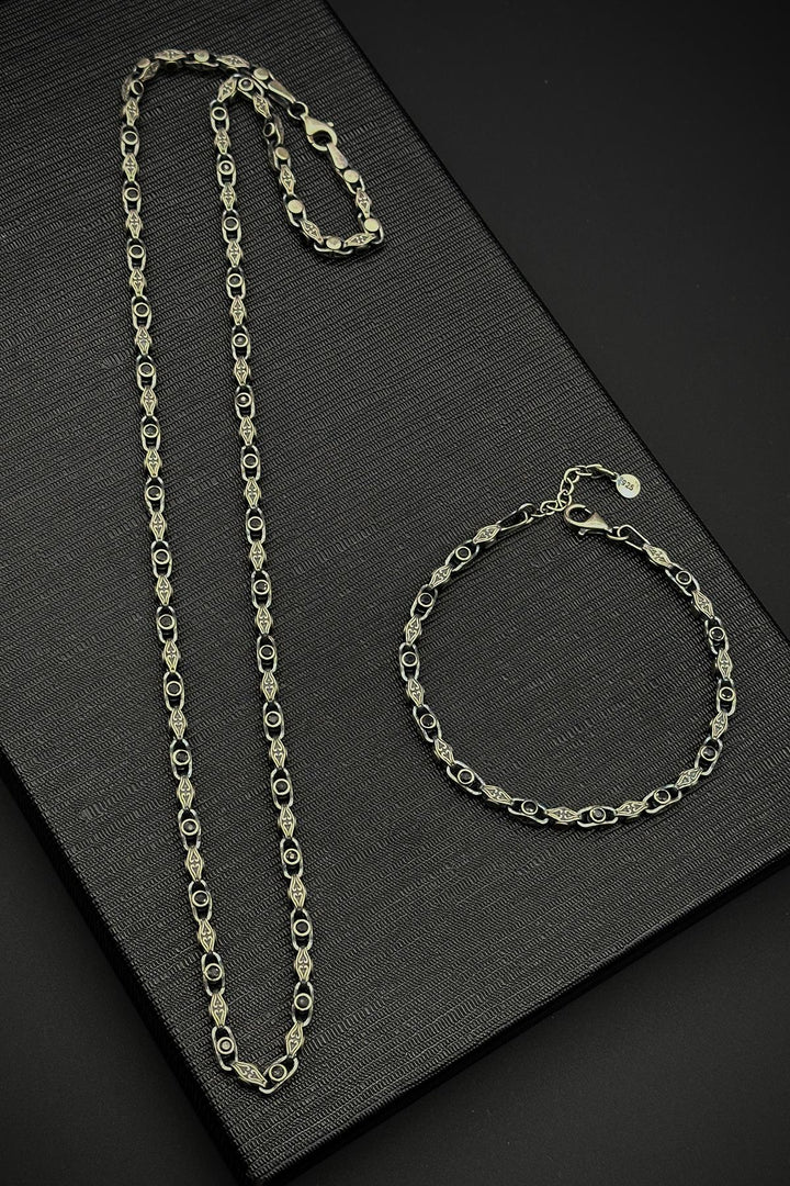 NVM FRNCH 925 Sterling Silver Italian Model Black Zircon Stone Silver Color Men's Bracelet/Necklace Set FRJ12328-3328-SA - Vercelli