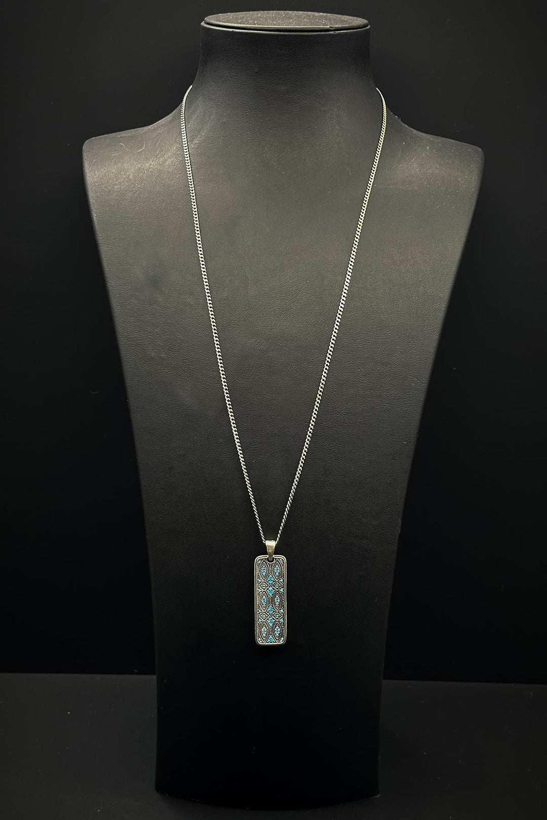 NVM FRNCH 925 Sterling Silver Italian Model Turquoise Color Men's Bracelet/Necklace Set FRJ12249-3249-M - Ródos