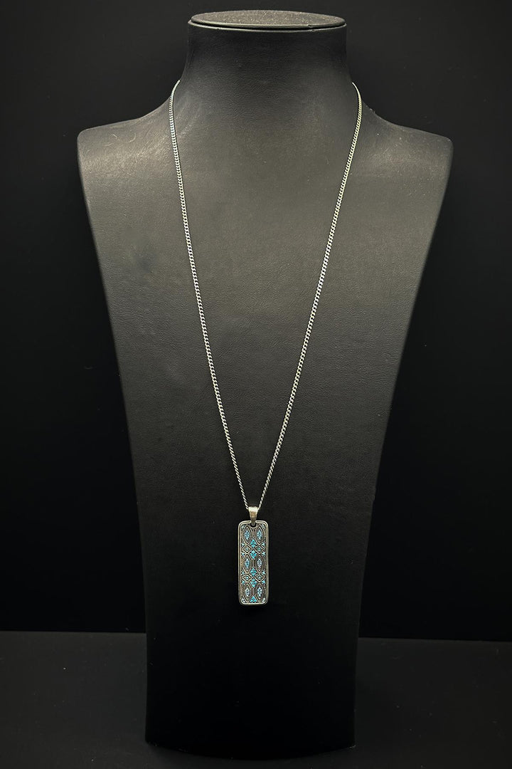 NVM FRNCH 925 Sterling Silver Italian Model Turquoise Color Men's Bracelet/Necklace Set FRJ12249-3249-M - Ródos