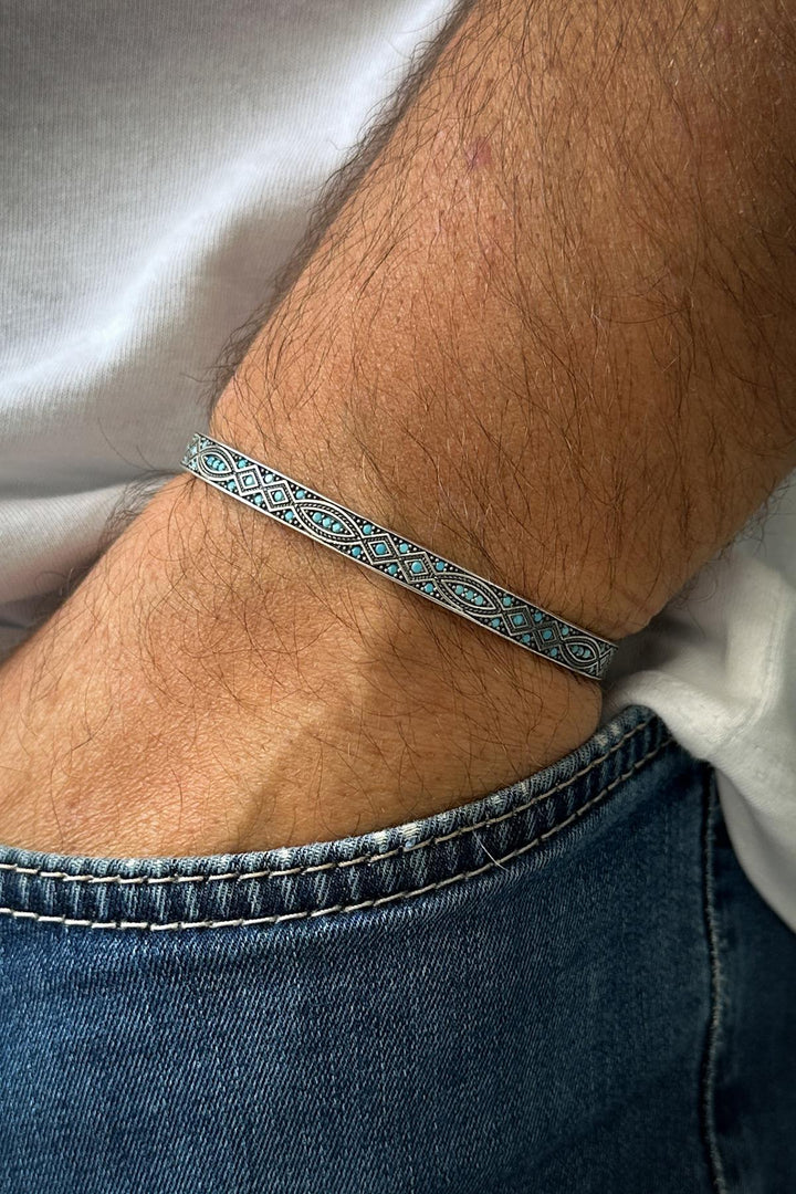 NVM FRNCH 925 Sterling Silver Italian Model Turquoise Color Men's Bracelet/Necklace Set FRJ12249-3249-M - Hesperia