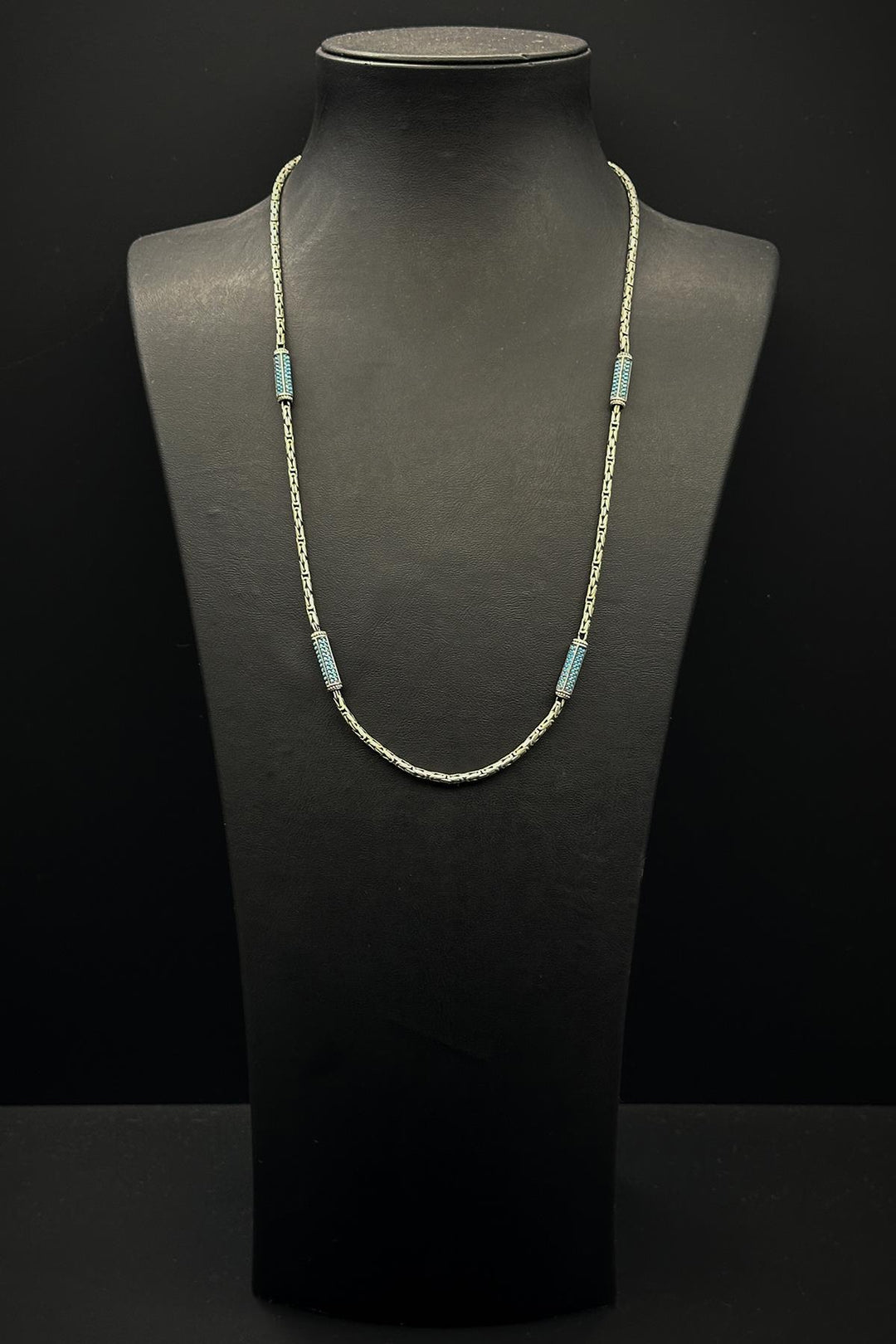 NVM FRNCH 925 Sterling Silver Italian Model Turquoise Zircon Stone Silver Color Men's Bracelet/Necklace Set FRJ12251-3251-M - Melle