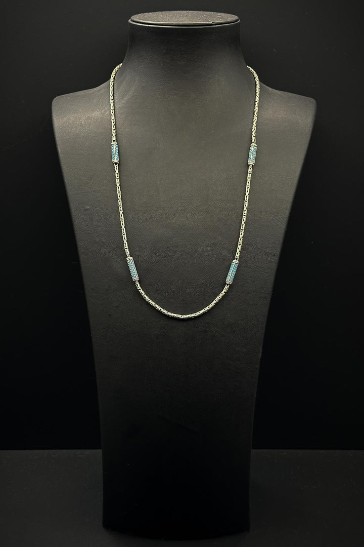 NVM FRNCH 925 Sterling Silver Italian Model Turquoise Zircon Stone Silver Color Men's Bracelet/Necklace Set FRJ12251-3251-M - Melle