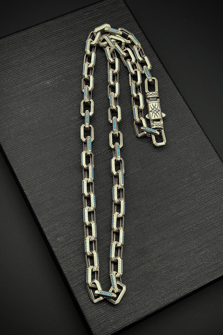 NVM FRNCH 925 Sterling Silver Italian Model Turquoise Zircon Stone Silver Color Men's Necklace FRJ30803-903-MA - The Villages