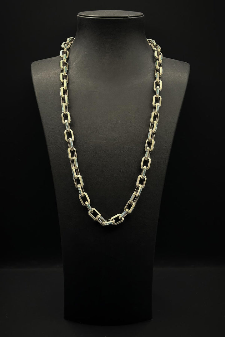 NVM FRNCH 925 Sterling Silver Italian Model Turquoise Zircon Stone Silver Color Men's Necklace FRJ30803-903-MA - The Villages