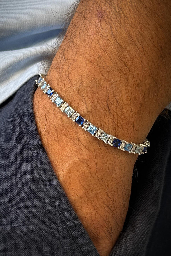 NVM FRNCH 925 Sterling Silver Italian Model Multi-Colored Zircon Stone Tennis Men's Bracelet FRJ12337-3337-CK - University City