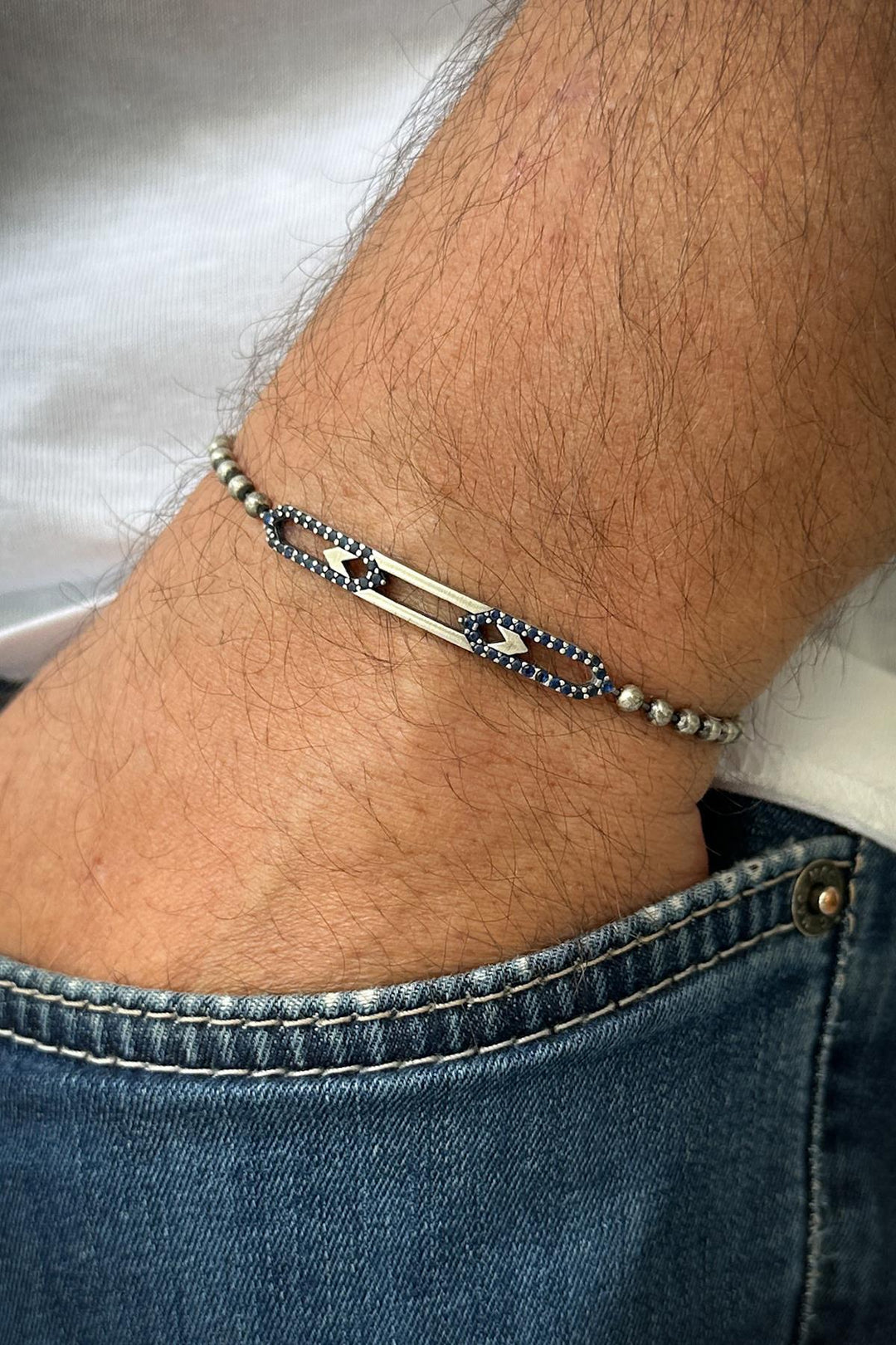 NVM FRNCH 925 Sterling Silver Italian Model Zircon Stone Silver Color Men's Bracelet FRJ12226-3226-AT - Ostend