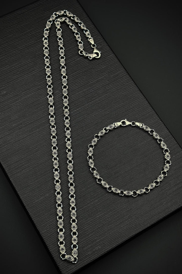 NVM FRNCH 925 Sterling Silver Italian Model Zircon Stone Silver Color Men's Bracelet/Necklace Set FRJ12418-3418-A - Newcastle