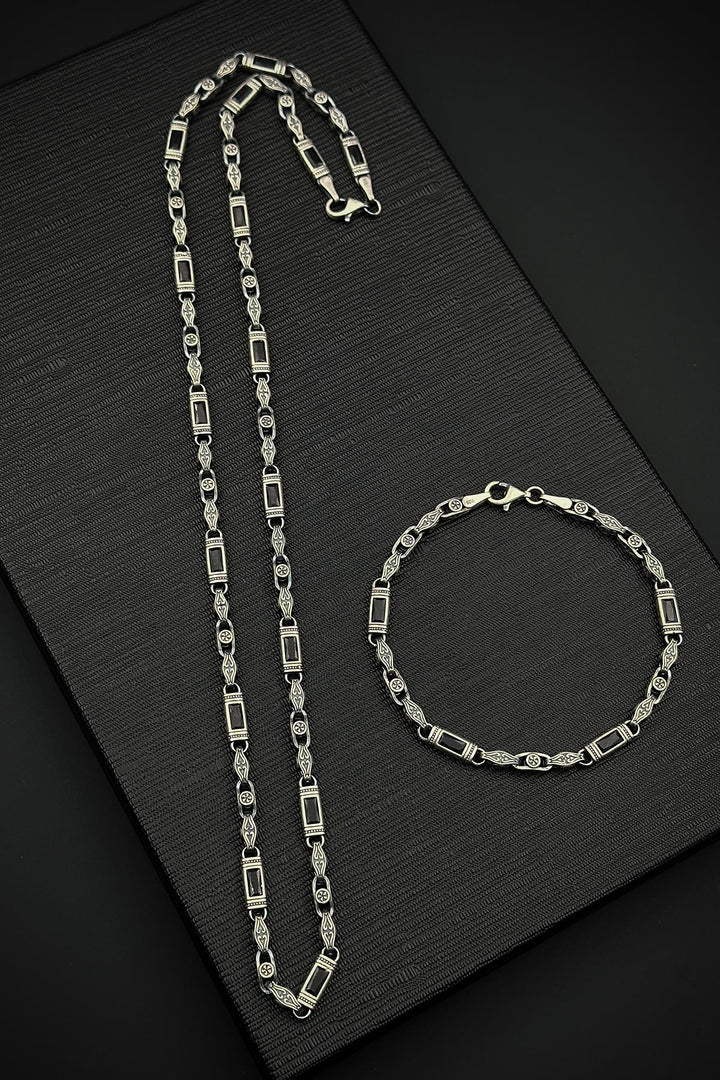 NVM FRNCH 925 Sterling Silver Italian Model Zircon Stone Silver Color Men's Bracelet/Necklace Set FRJ12419-3419-A - Strongsville