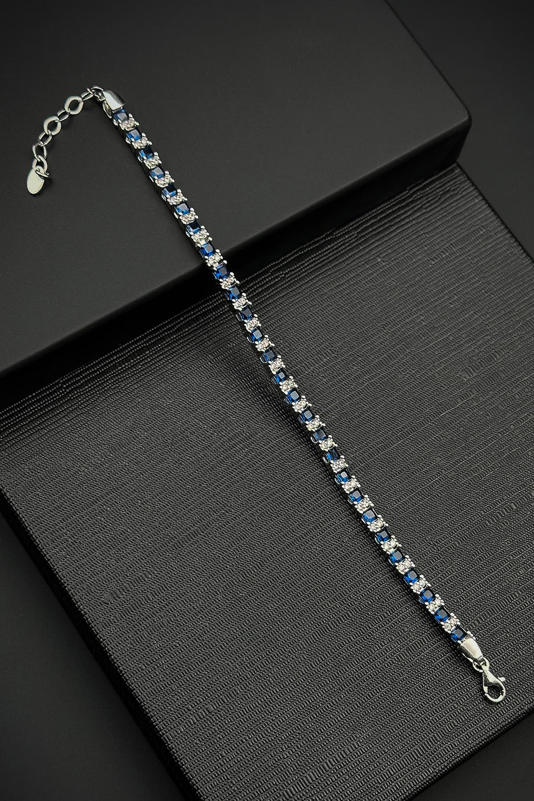 NVM FRNCH 925 Sterling Silver Italian Model with Zircon Stone Navy Blue Color Men's Bracelet FRJ12181-3181-L - Mantova