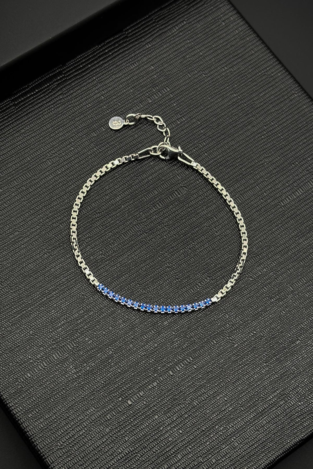 NVM FRNCH 925 Sterling Silver Italian Model with Zircon Stone Navy Blue Color Men's Bracelet FRJ12234-3234-L - Suresnes