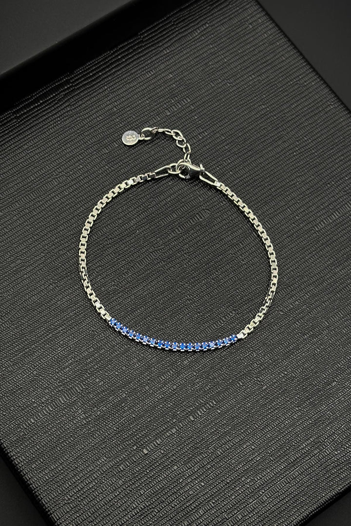 NVM FRNCH 925 Sterling Silver Italian Model with Zircon Stone Navy Blue Color Men's Bracelet FRJ12234-3234-L - Suresnes