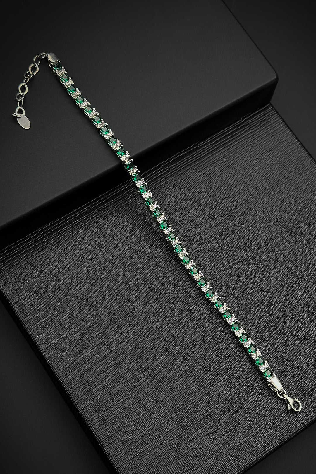 NVM FRNCH 925 Sterling Silver Italian Model Green Color Zircon Stone Men's Bracelet FRJ12337-3337-Y - Annapolis