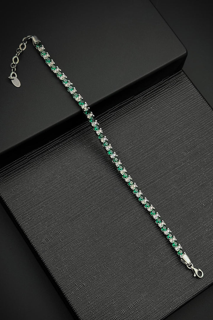NVM FRNCH 925 Sterling Silver Italian Model Green Color Zircon Stone Men's Bracelet FRJ12337-3337-Y - Annapolis