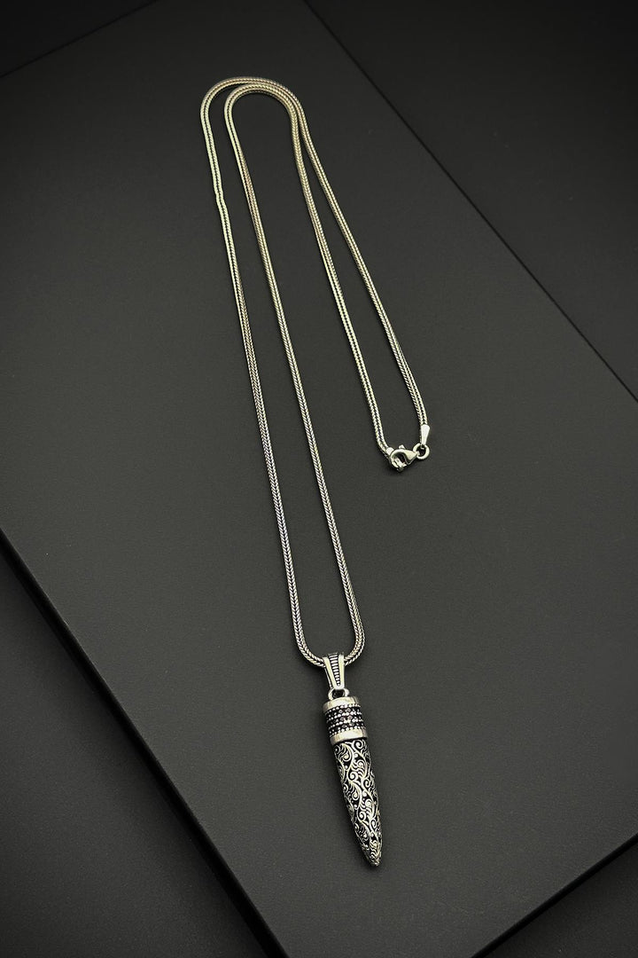 NVM FRNCH 925 Sterling Silver Bullet Shaped Silver Color Men's Necklace FRJ30694-794-A - Fuengirola