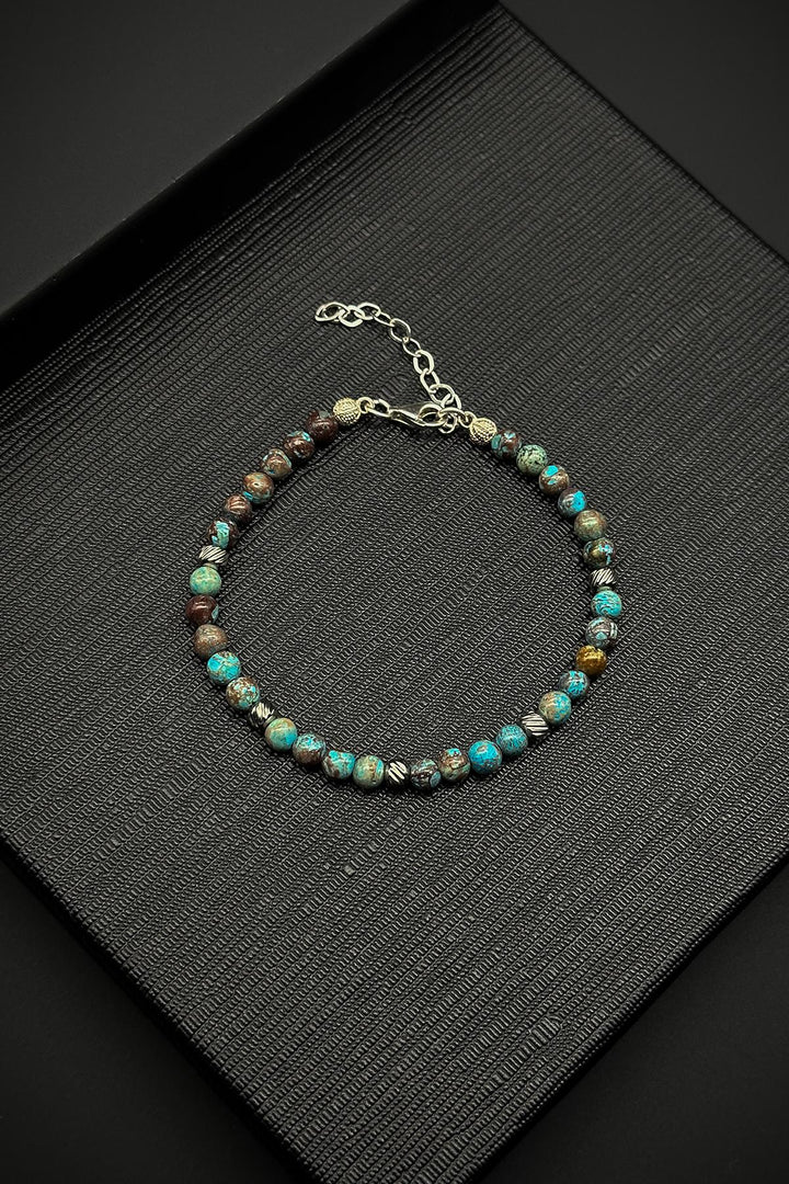 NVM FRNCH 925 Sterling Silver and African Turquoise Natural Stone Blue Men's Bracelet FRJ12334-3334-M2 - Delray Beach