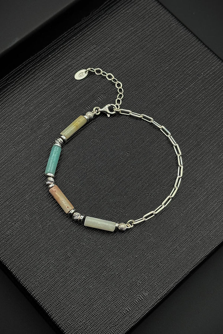 NVM FRNCH 925 Sterling Silver and Agate Natural Stone Multicolored Men's Bracelet FRJ12410-3410-CK - Cheltenham