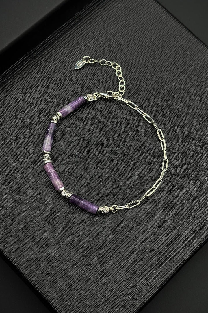 NVM FRNCH 925 Sterling Silver and Amethyst Natural Stone Purple Color Men's Bracelet FRJ12410-3410-M2 - Vlaardingen