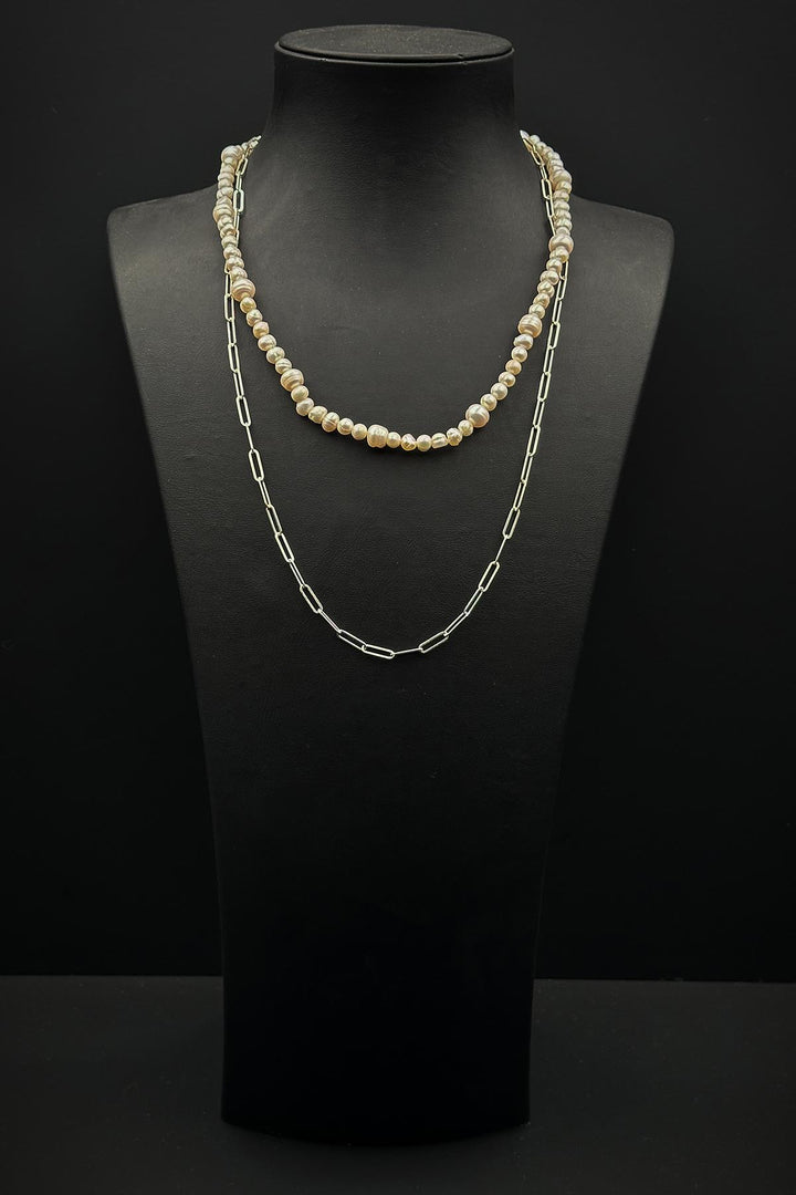 NVM FRNCH 925 Sterling Silver and Pearl Stone Silver Color Men's Necklace FRJ30814-914-A - Versailles