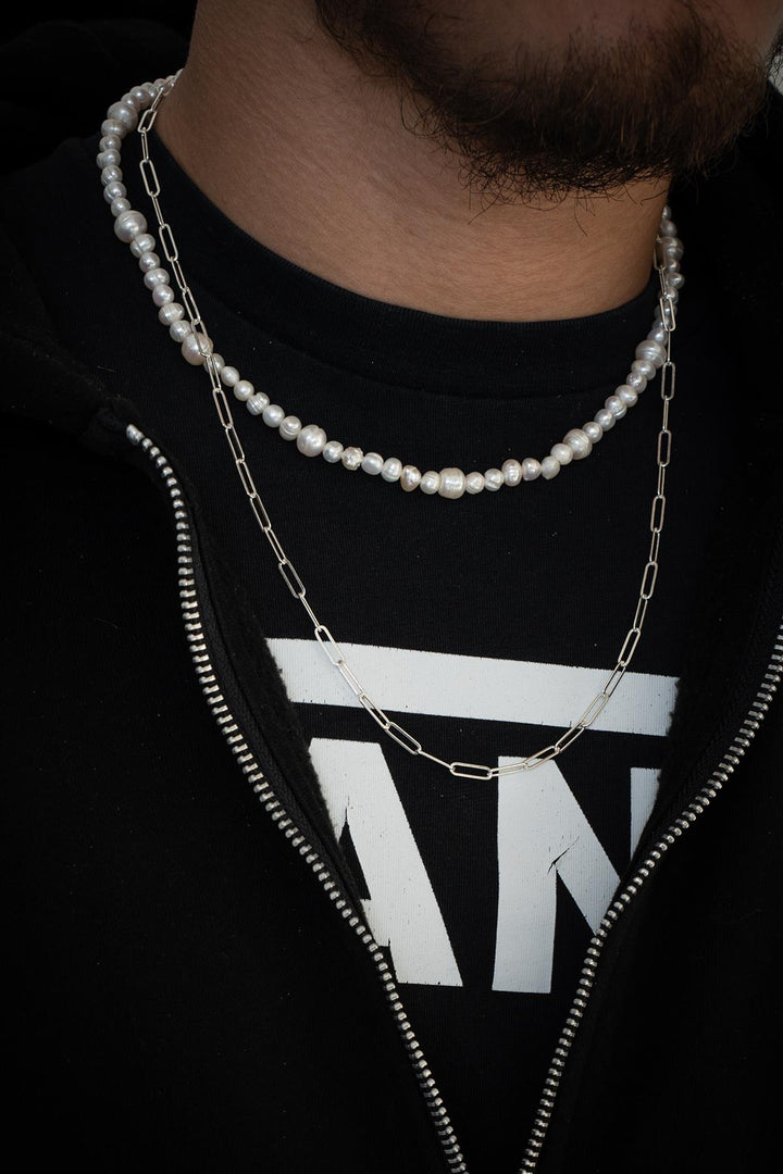 NVM FRNCH 925 Sterling Silver and Pearl Stone Silver Color Men's Necklace FRJ30814-914-A - Versailles