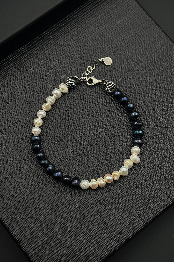 NVM FRNCH 925 Sterling Silver and Pearl Stone Navy-White Color Men's Bracelet FRJ12402-3402-LA - Roanoke