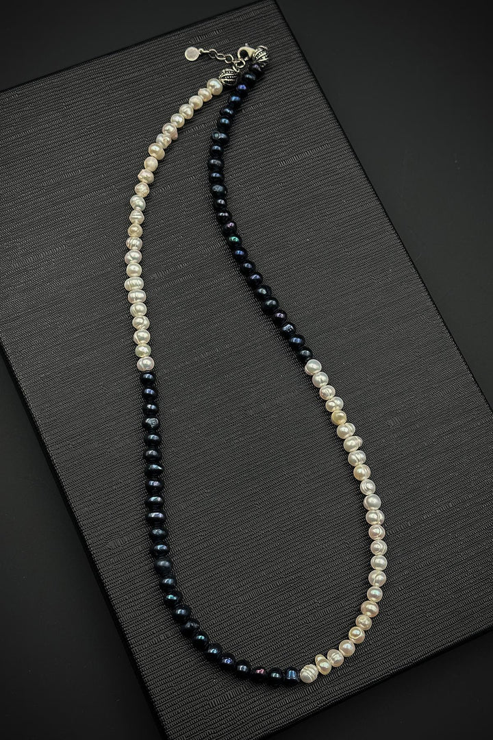 NVM FRNCH 925 Sterling Silver and Pearl Stone Navy-White Color Men's Necklace FRJ30807-907-LA - Suffolk