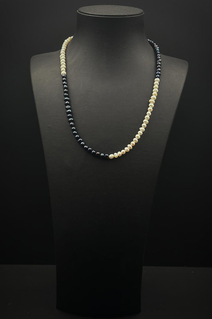 NVM FRNCH 925 Sterling Silver and Pearl Stone Navy-White Color Men's Necklace FRJ30807-907-LA - Suffolk