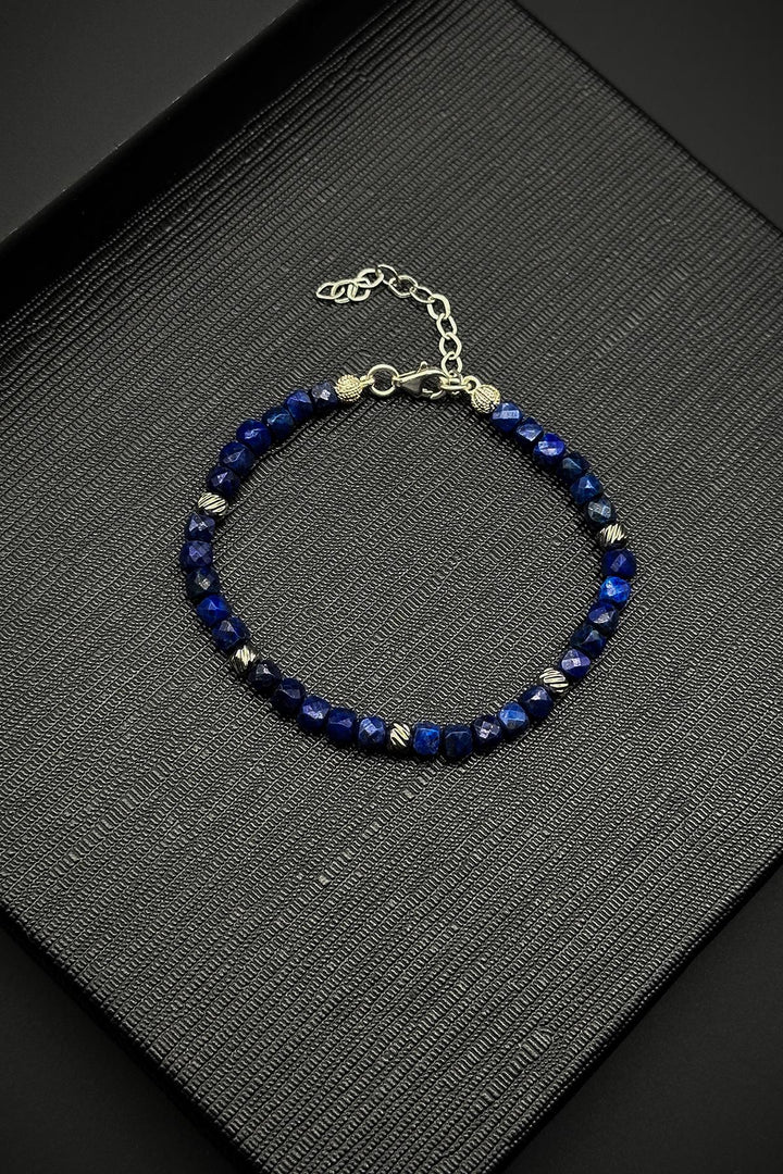 NVM FRNCH 925 Sterling Silver and Lapis Lazuli Natural Stone Navy Men's Bracelet FRJ12334-3334-L2 - Hickory