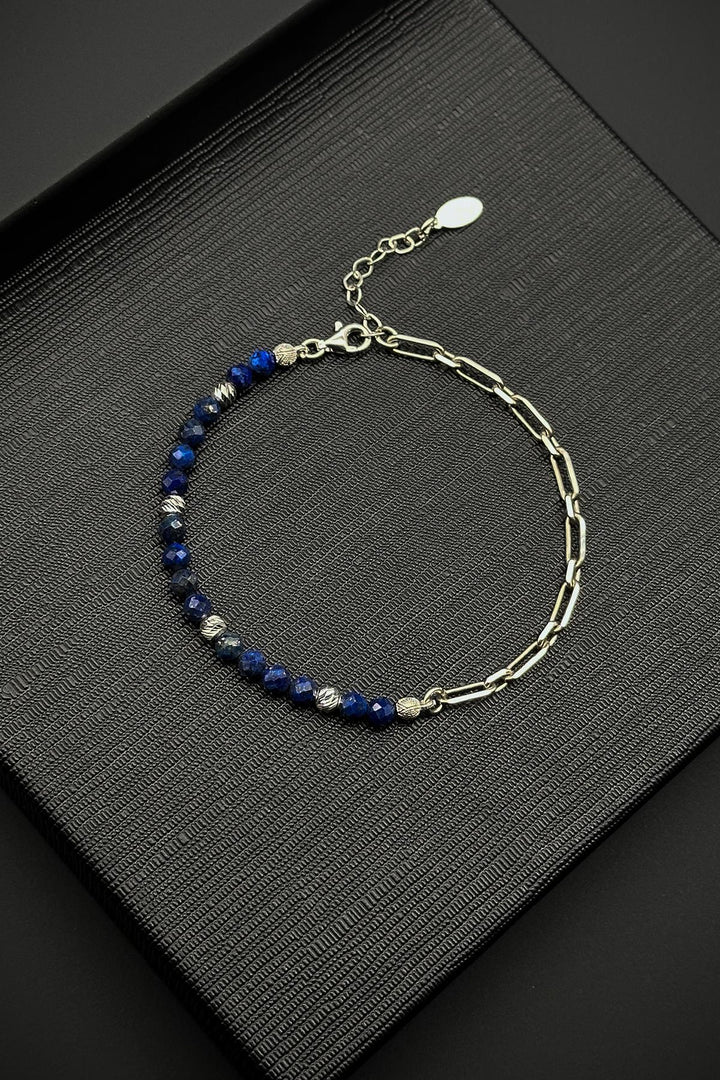 NVM FRNCH 925 Sterling Silver and Lapis Lazuli Natural Stone Navy Blue Men's Bracelet FRJ12382-3382-L - Ravenna